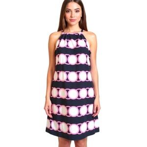 Crown & Ivy high halter neck dress circles petite size Med black/pink/white